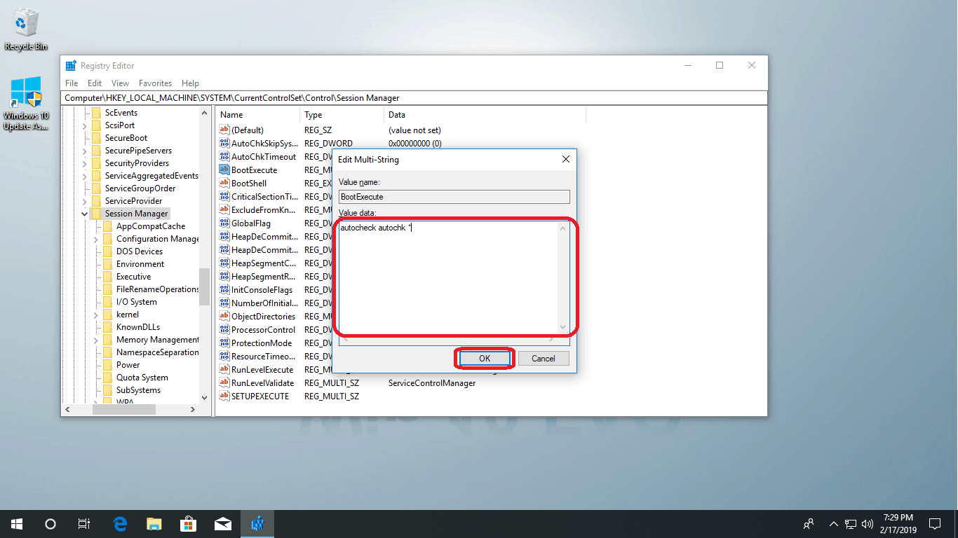 Windows 10 autochk not found
